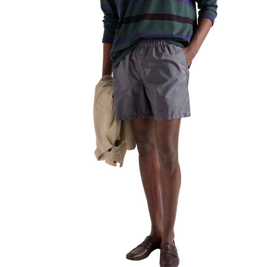 Short de bain PRADA Re Nylon gris poche zippée