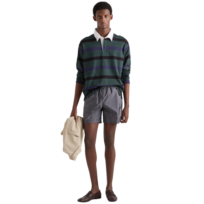 Short de bain PRADA Re Nylon gris poche zippée