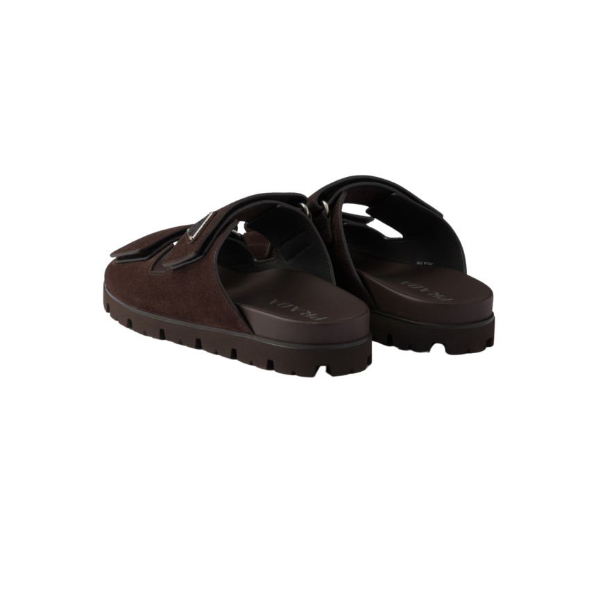 Sandales à bande scratch PRADA cuir veau velours marron chocolat