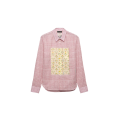 Chemise manche longue coton rouge carreaux plastron jaune fleurs