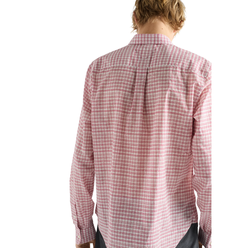 Chemise manche longue PRADA coton rouge carreaux plastron jaune fleurs