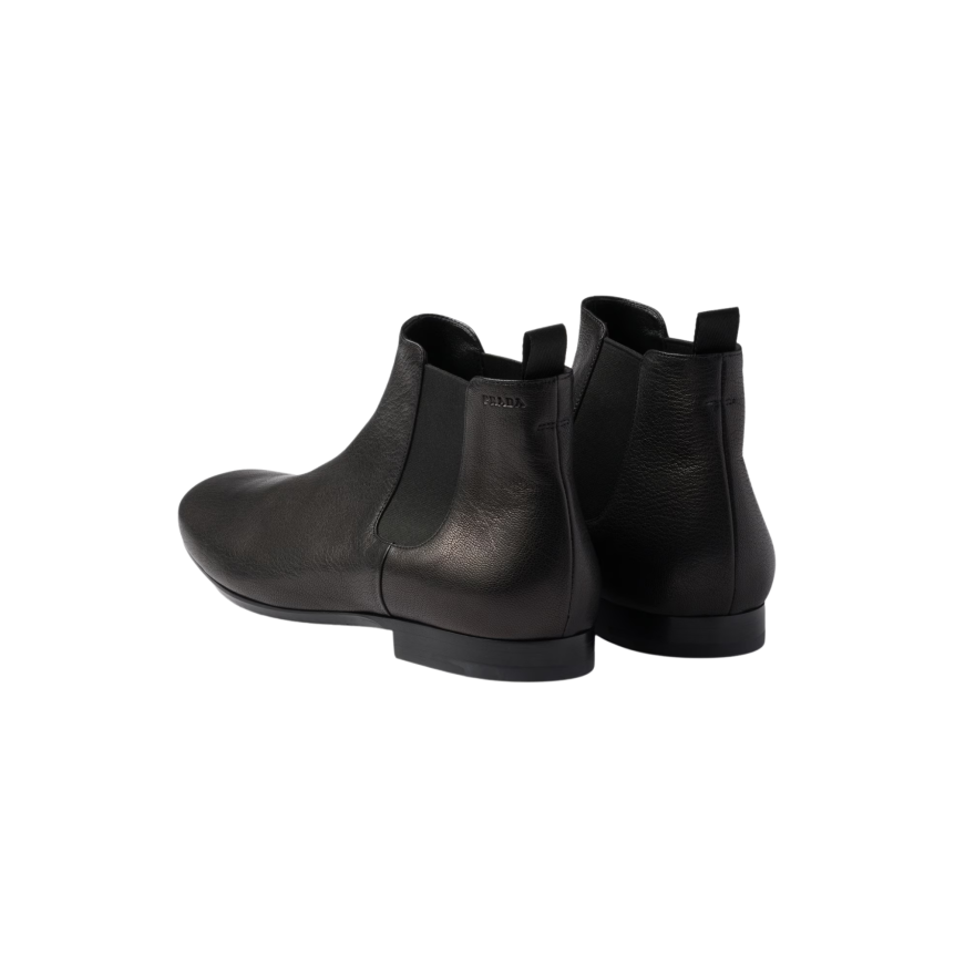 Bottine PRADA Chelsea cuir noir logo doré