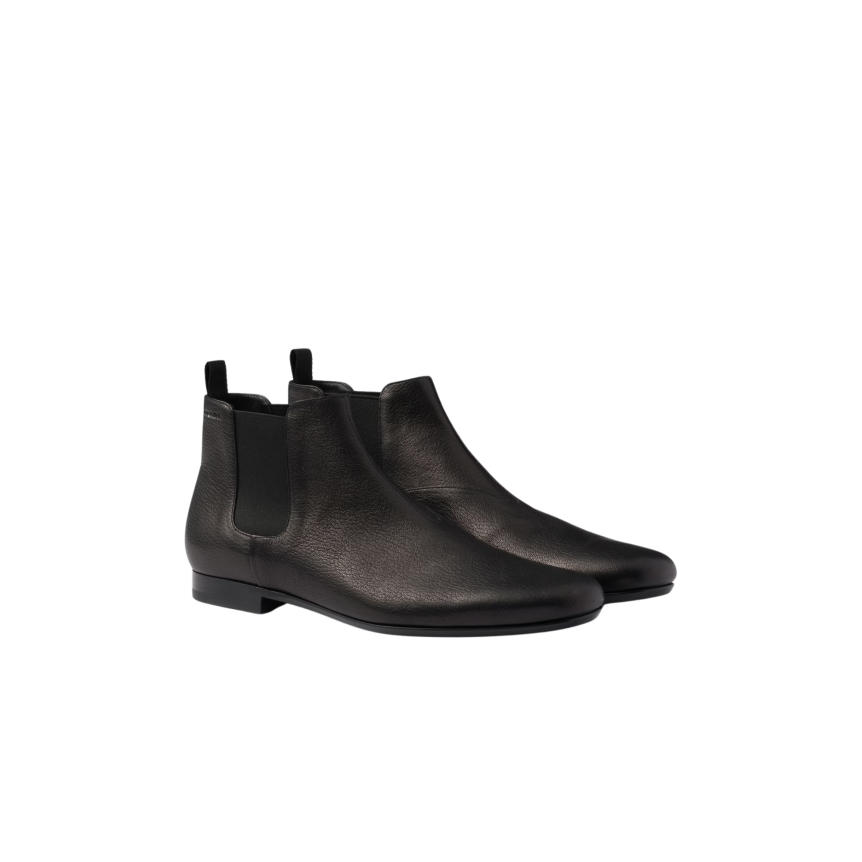 Bottine PRADA Chelsea cuir noir logo doré