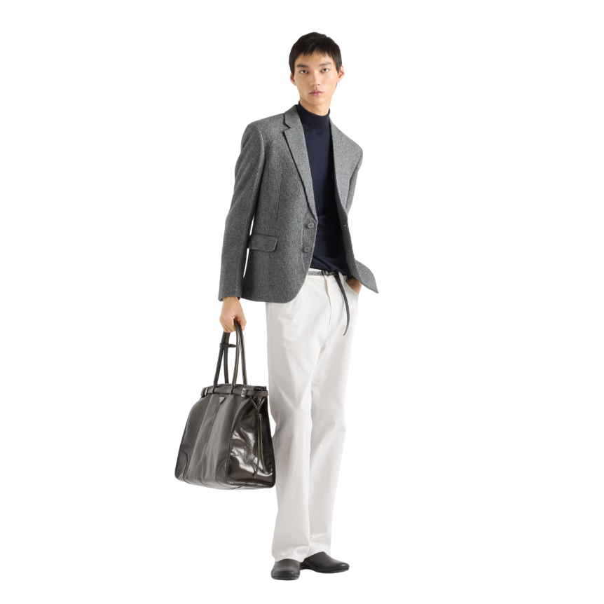 Pantalon jean PRADA cinq poches piqué coton écru côtelé