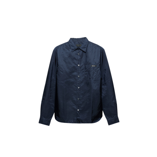 Chemise manche longue PRADA Re nylon bleu marine poche poitrine logo