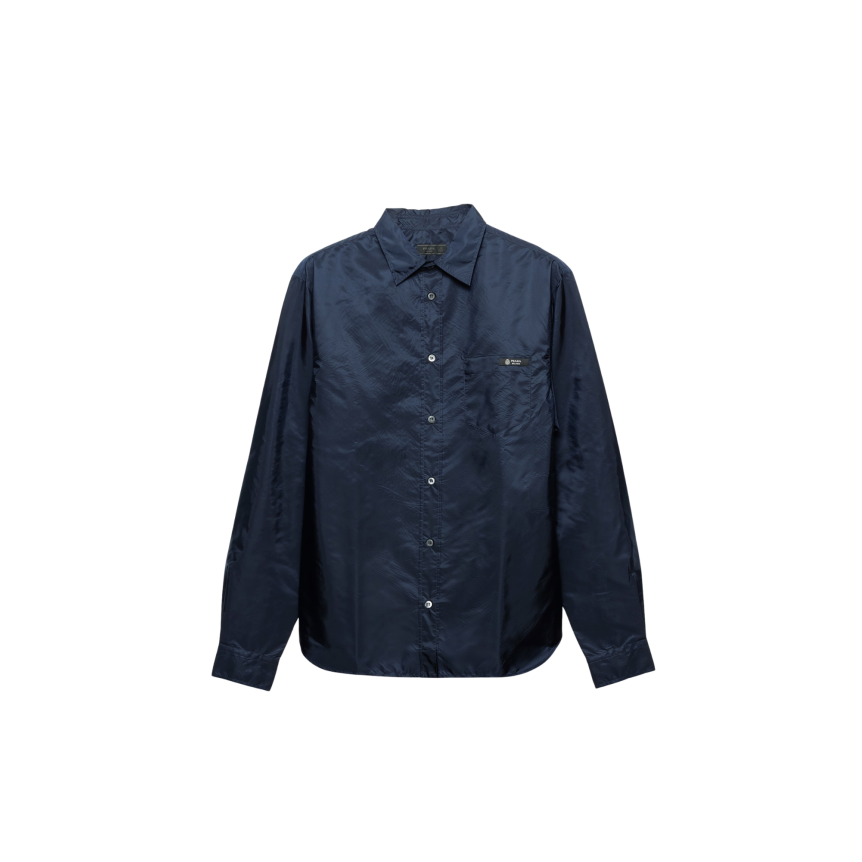 Chemise manche longue PRADA Re nylon bleu marine poche poitrine logo