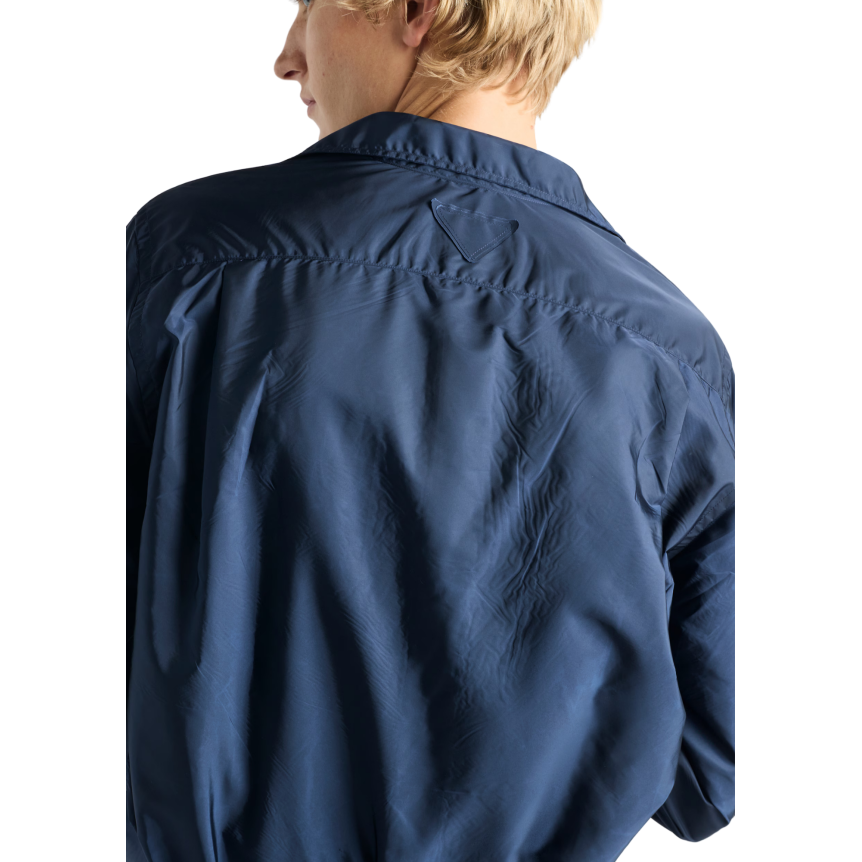 Chemise manche longue PRADA Re nylon bleu marine poche poitrine logo