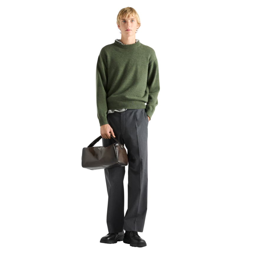Pull col rond PRADA Re Cachemire vert foret kaki