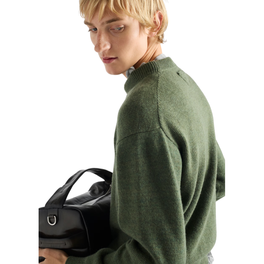 Pull col rond PRADA Re Cachemire vert foret kaki
