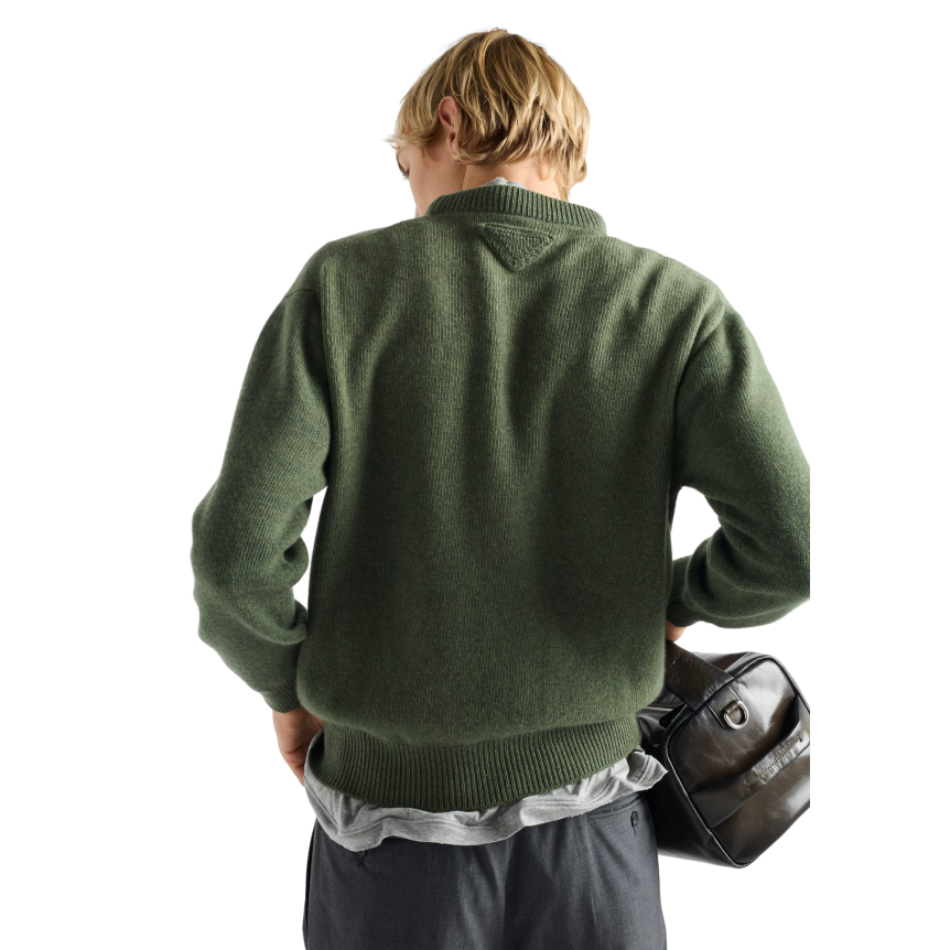 Pull col rond PRADA Re Cachemire vert foret kaki