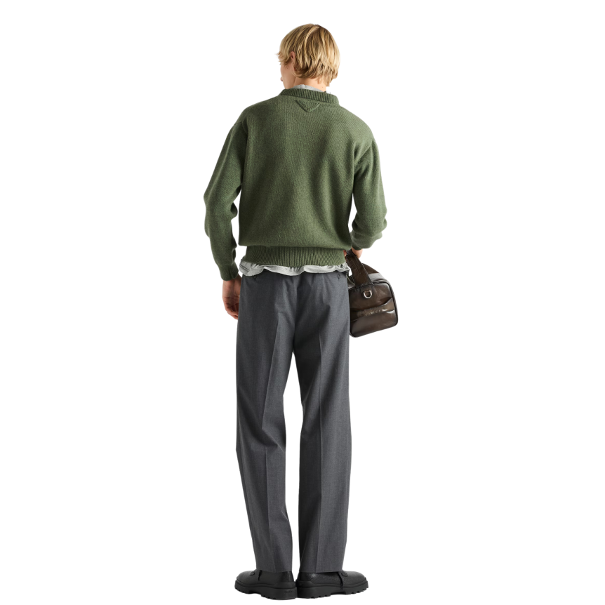Pull col rond PRADA Re Cachemire vert foret kaki