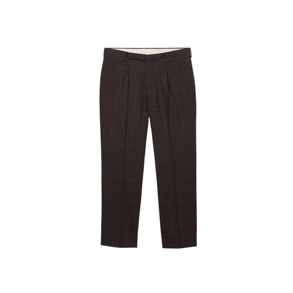 Pantalon ajusté PRADA laine marron carreaux Prince de Galles bleu