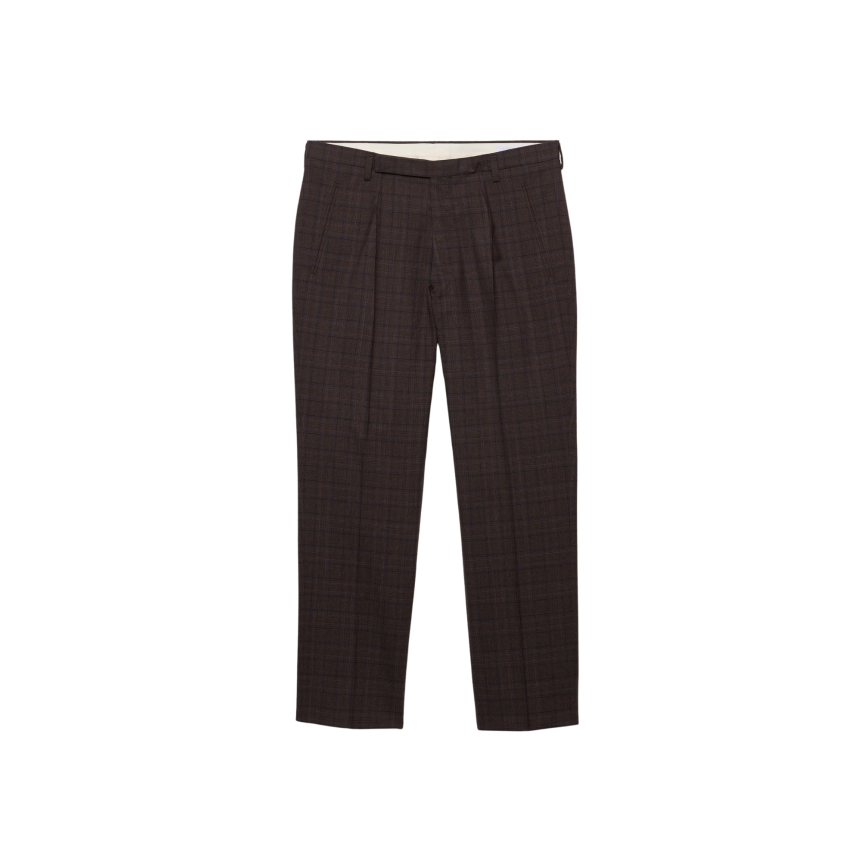 Pantalon ajusté PRADA laine marron carreaux Prince de Galles bleu