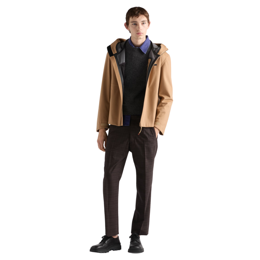 Pantalon ajusté PRADA laine marron carreaux Prince de Galles bleu