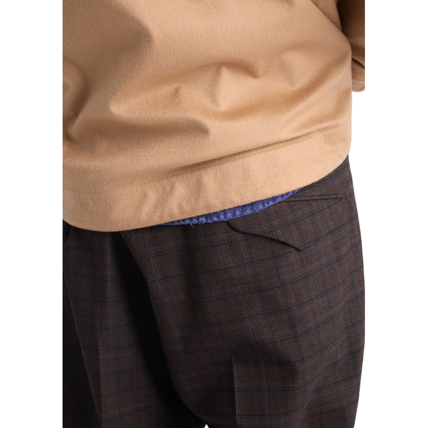 Pantalon ajusté PRADA laine marron carreaux Prince de Galles bleu