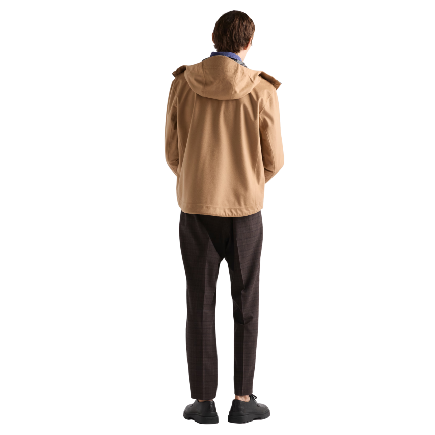 Pantalon ajusté PRADA laine marron carreaux Prince de Galles bleu