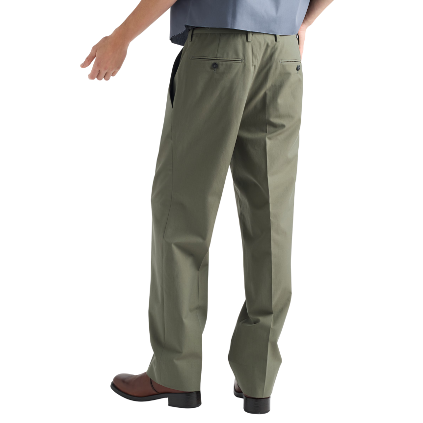 Pantalon large PRADA laine coton vert kaki