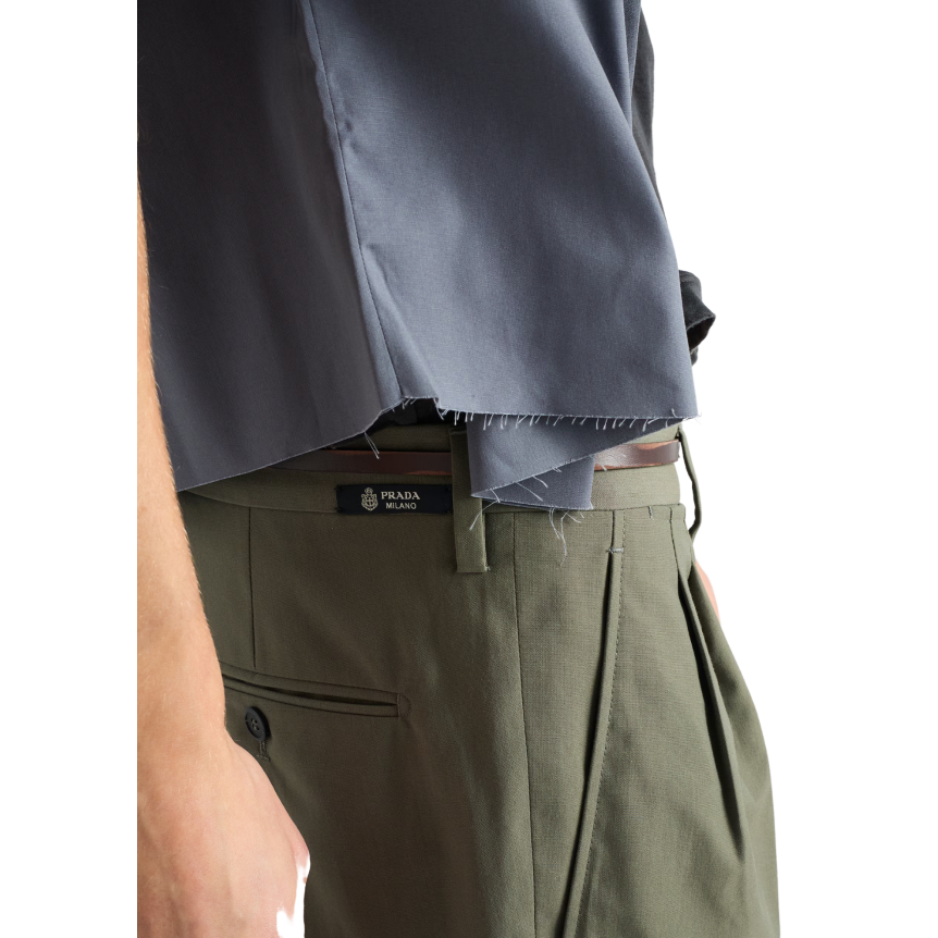 Pantalon large PRADA laine coton vert kaki