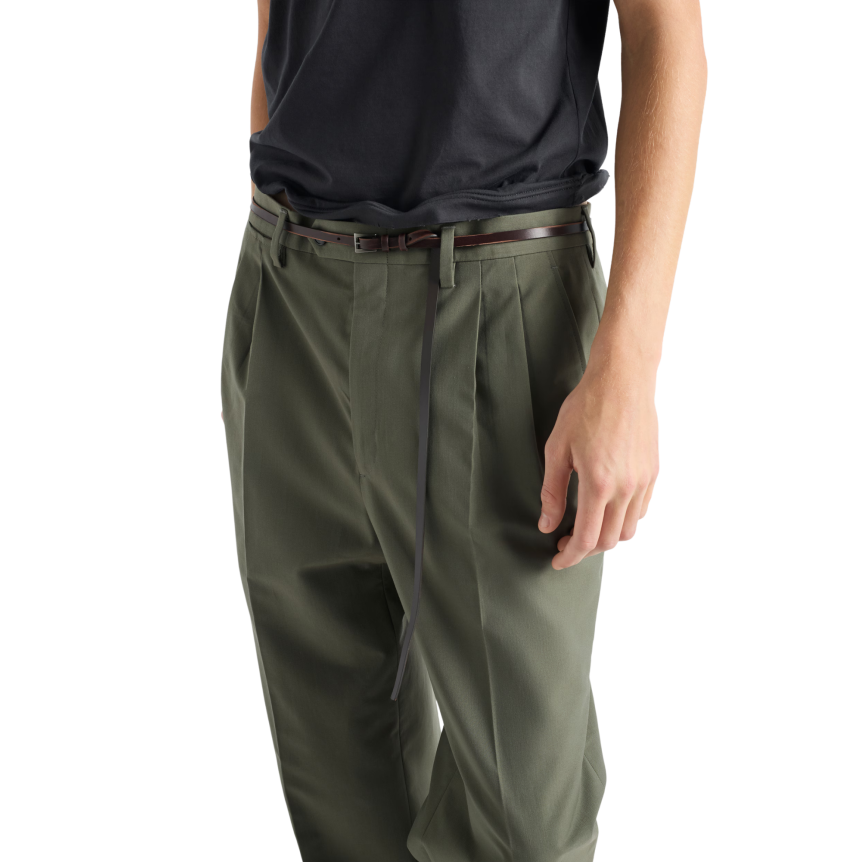 Pantalon large PRADA laine coton vert kaki