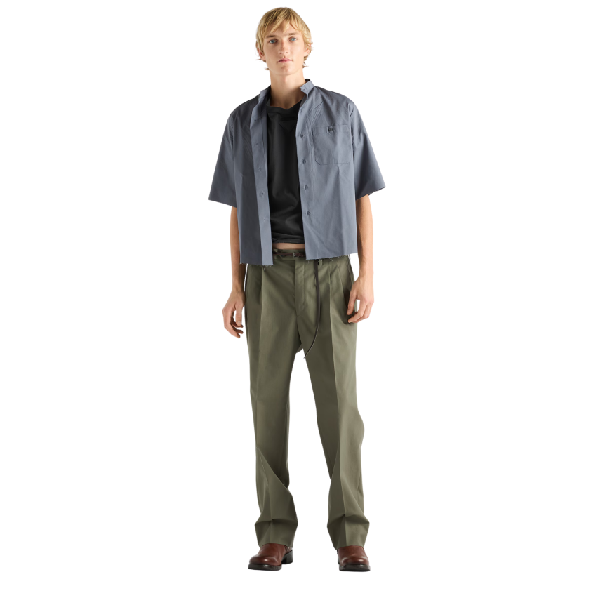 Pantalon large PRADA laine coton vert kaki