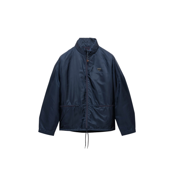 Coupe-vent à capuche PRADA Re nylon bleu marine doublé polaire