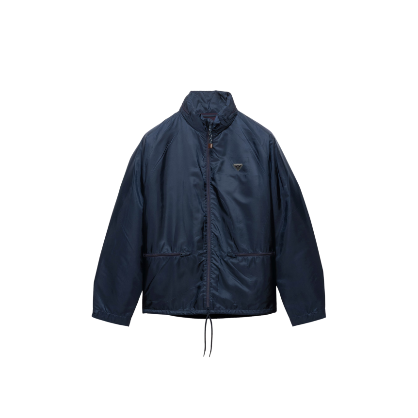 Coupe-vent à capuche PRADA Re nylon bleu marine doublé polaire