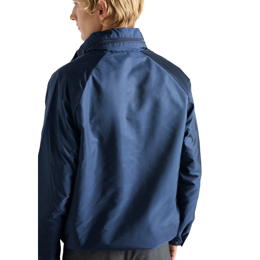 Coupe-vent à capuche PRADA Re nylon bleu marine doublé polaire