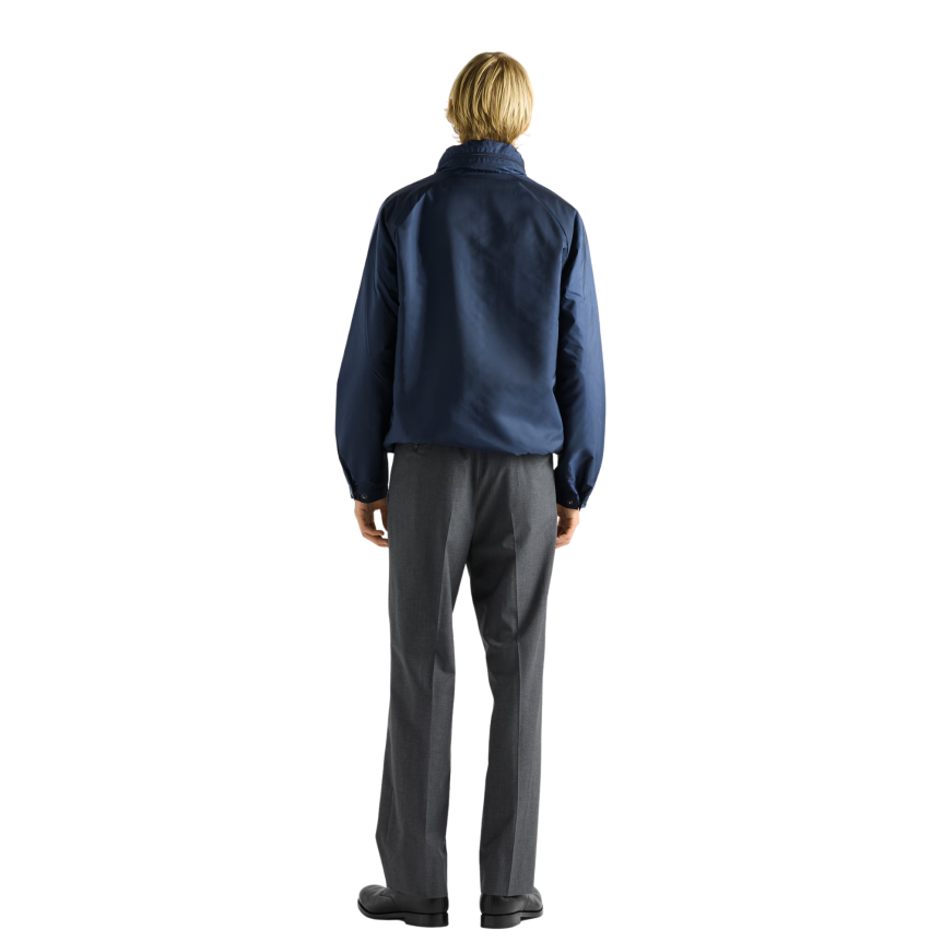 Coupe-vent à capuche PRADA Re nylon bleu marine doublé polaire