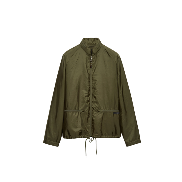 Coupe-vent à capuche PRADA Re nylon vert foret kaki doublé polaire