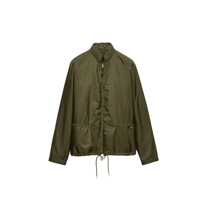 Coupe-vent à capuche PRADA Re nylon vert foret kaki doublé polaire