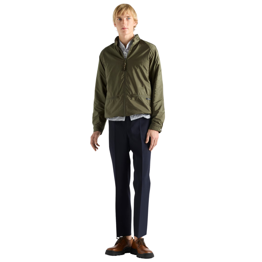 Coupe-vent à capuche PRADA Re nylon vert foret kaki doublé polaire