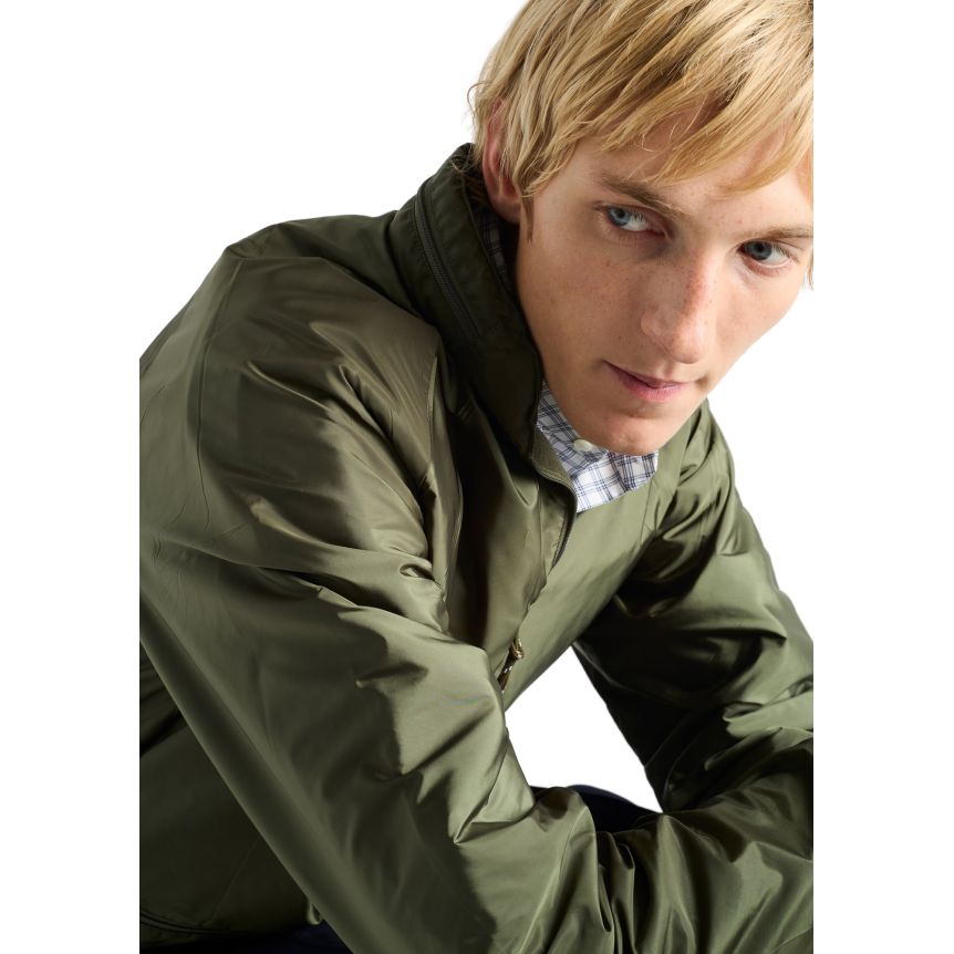 Coupe-vent à capuche PRADA Re nylon vert foret kaki doublé polaire