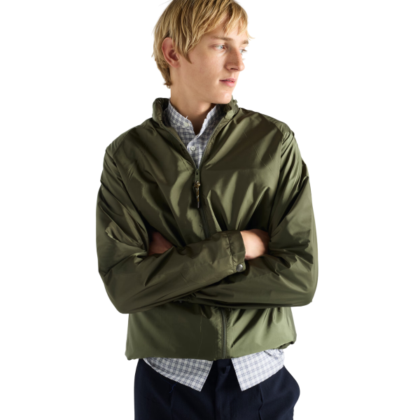 Coupe-vent à capuche PRADA Re nylon vert foret kaki doublé polaire