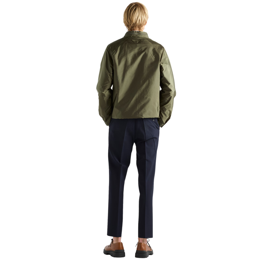 Coupe-vent à capuche PRADA Re nylon vert foret kaki doublé polaire