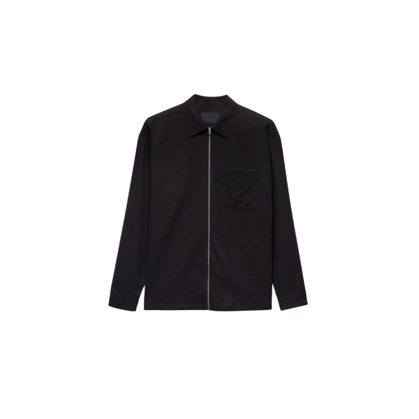 Chemise zippée PRADA coton noir triangle métal émail