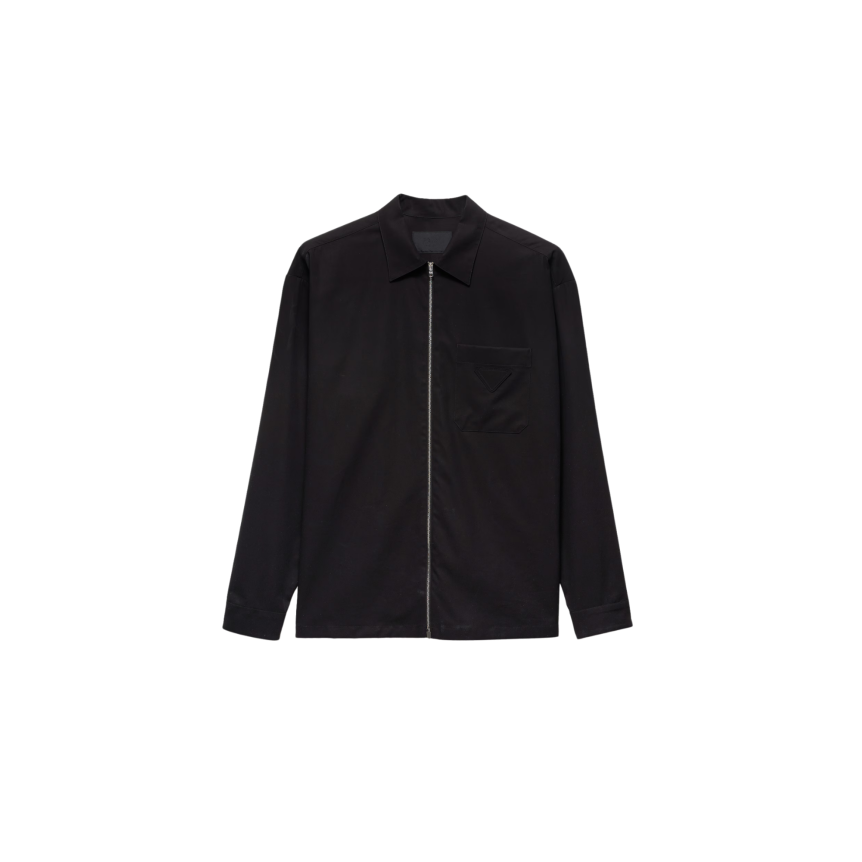 Chemise zippée PRADA coton noir triangle métal émail