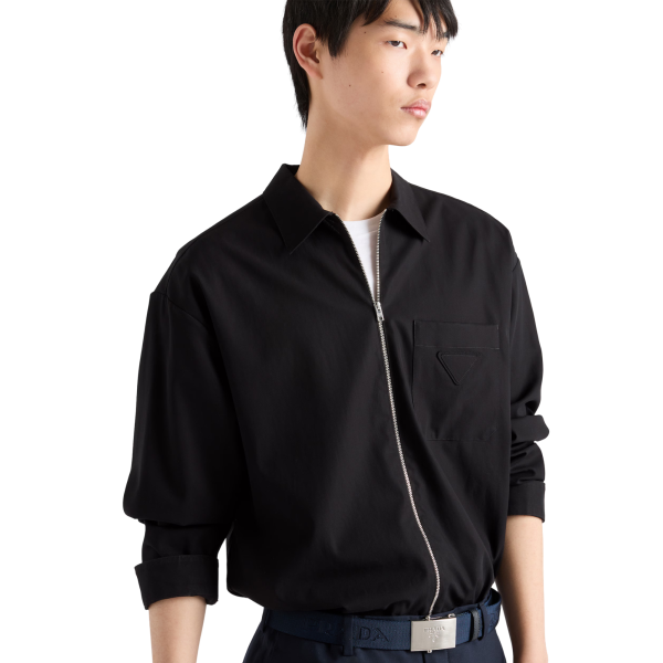 Chemise zippée PRADA coton noir triangle métal émail
