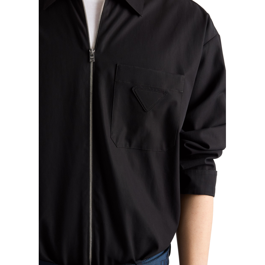 Chemise zippée PRADA coton noir triangle métal émail