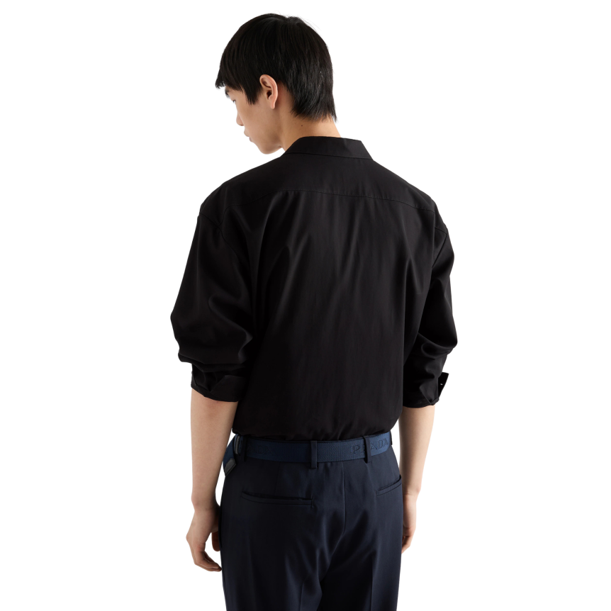 Chemise zippée PRADA coton noir triangle métal émail