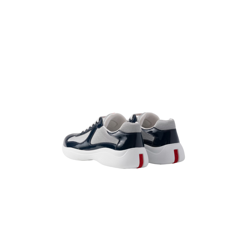 Basket basse Sneaker PRADA America’s Cup cuir verni tissu technique bleu marine