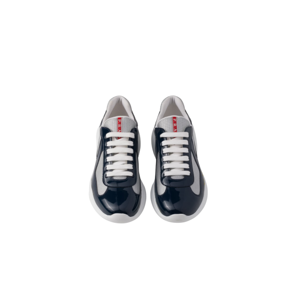 Basket basse Sneaker PRADA America’s Cup cuir verni tissu technique bleu marine