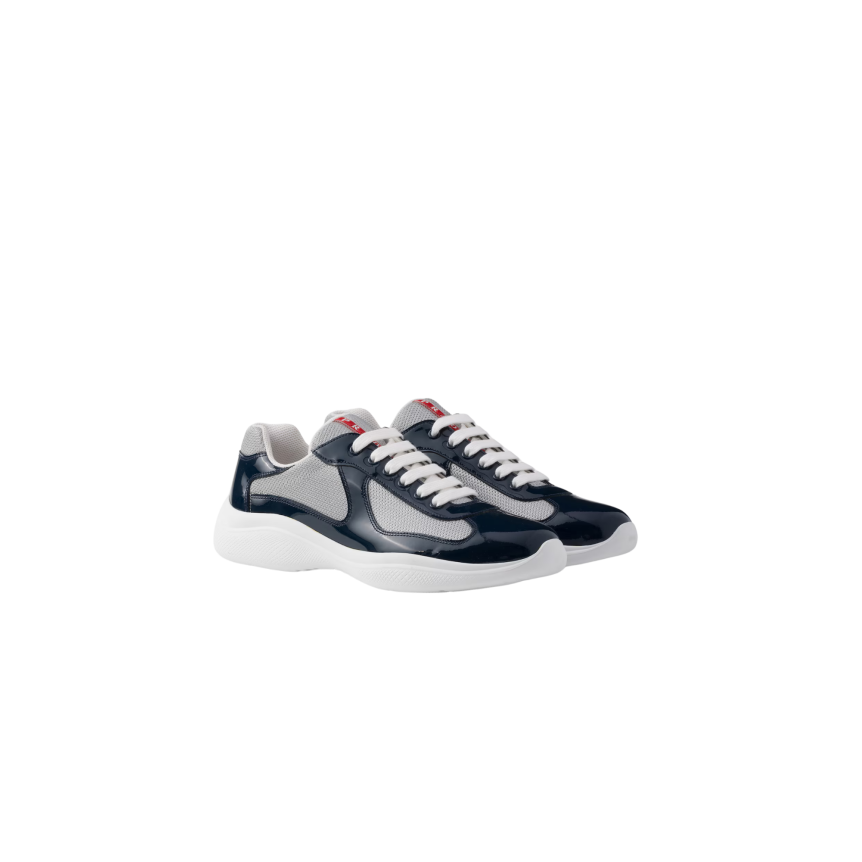Basket basse Sneaker PRADA America’s Cup cuir verni tissu technique bleu marine