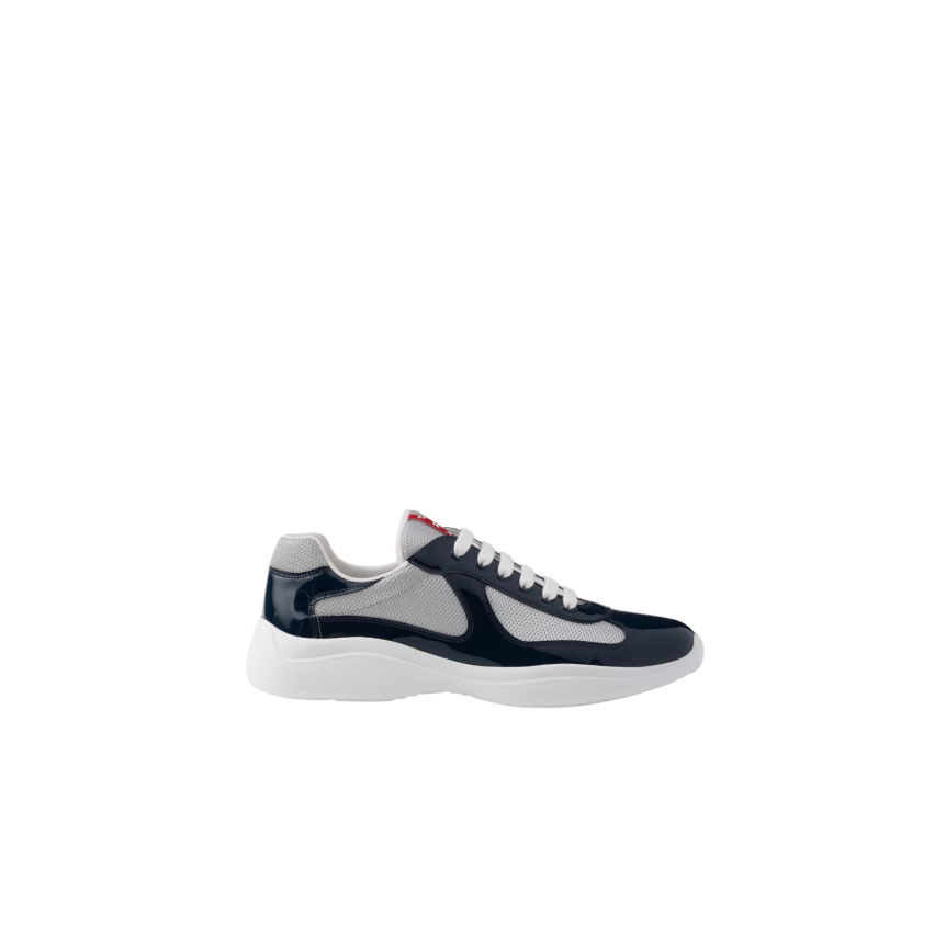 Basket basse Sneaker PRADA America’s Cup cuir verni tissu technique bleu marine