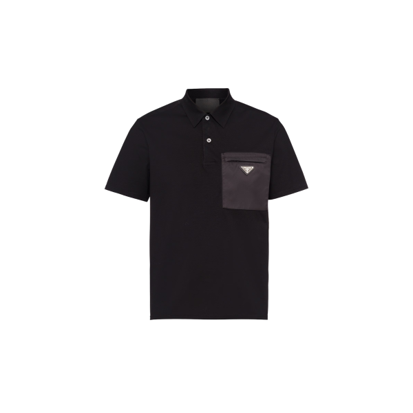Polo manche courte PRADA coton stretch détail Re-Nylon noir