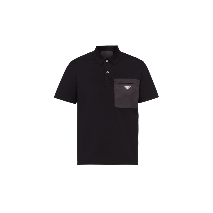 Polo manche courte PRADA coton stretch détail Re-Nylon noir