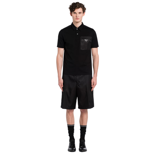 Polo manche courte PRADA coton stretch détail Re-Nylon noir