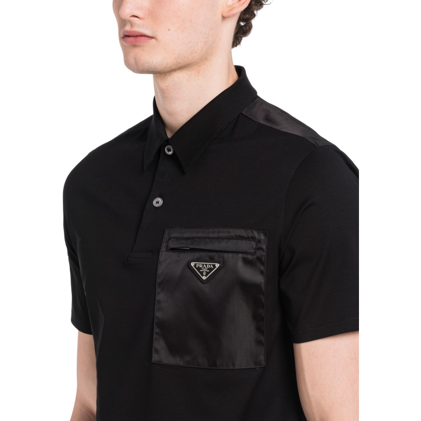 Polo manche courte PRADA coton stretch détail Re-Nylon noir