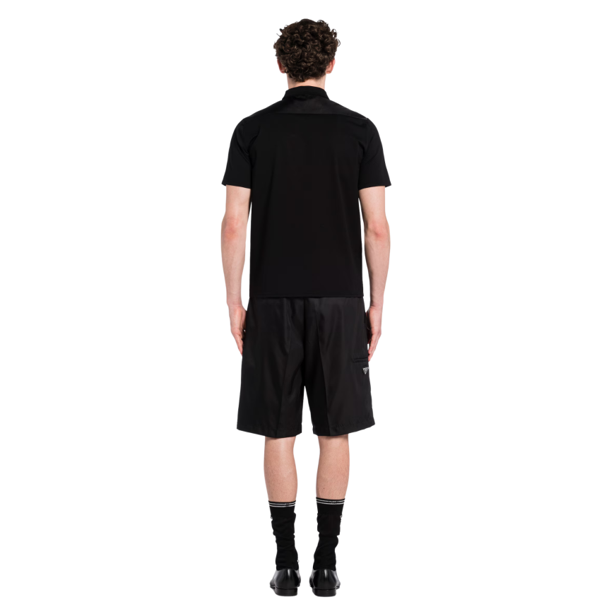Polo manche courte PRADA coton stretch détail Re-Nylon noir
