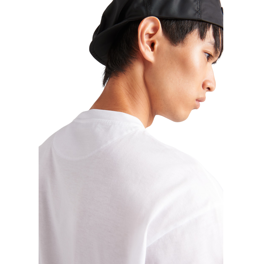 T-shirt col rond PRADA ersey coton blanc poche poitrine Re Nylon