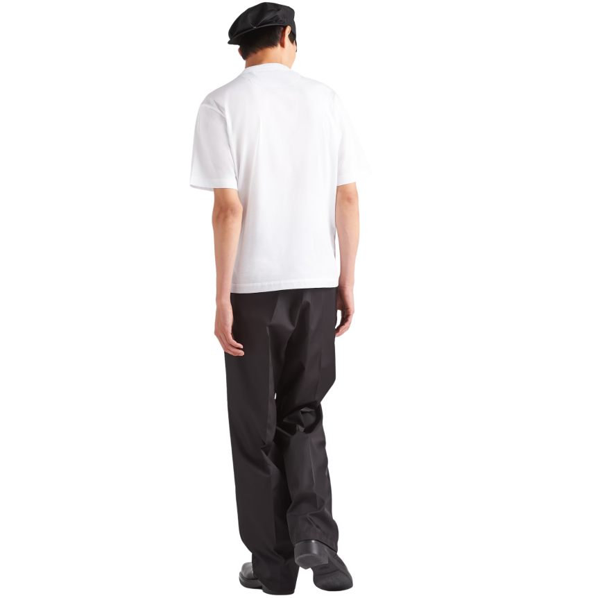 T-shirt col rond PRADA ersey coton blanc poche poitrine Re Nylon